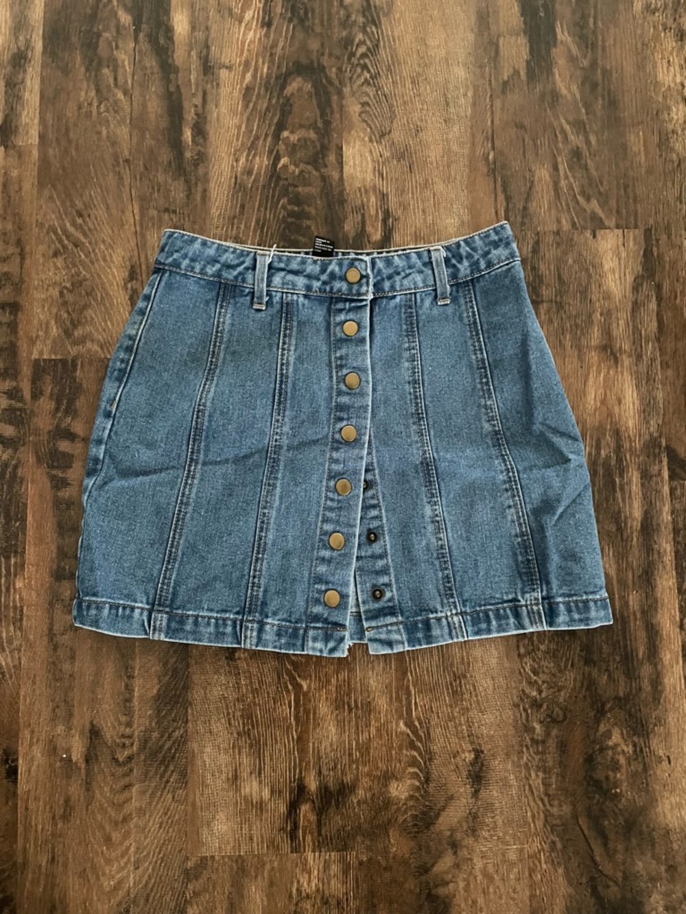 Denim Button-Front Mini Skirt - Blue